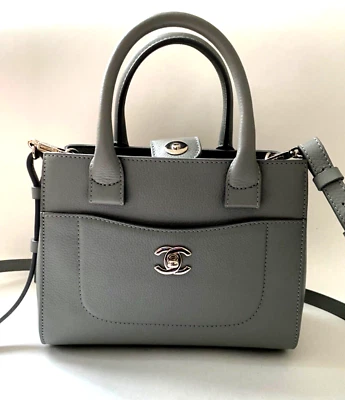 Chanel Classic Handbag Light Grey Leather Satchel Tote - Image 1 of 4