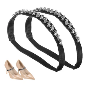 2 Pcs Rhinestone Elastic Shoe Straps Detachable Heels Ankle Straps, Black+Silver - Picture 1 of 7