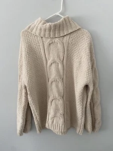 Seven7 Sweater Womens Medium Ivory Chenille Chunky Turtleneck Balloon Sleeve - Picture 1 of 10