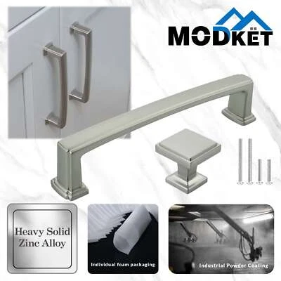 MODKET Solid Brushed Nickel Modern Cabinet Pulls Knobs Handles Kitchen Bathroom Drawer