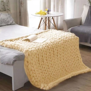 Luxury Large Soft Wool Chunky Knit Thick Blanket Hand-woven Throw Sofa Chair Rug - Picture 1 of 30