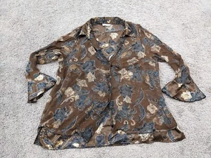 Avenue Blouse Womens 18/20 Sheer Tank Button Down Brown Floral - Picture 1 of 9