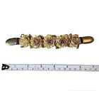Vintage Gold Roses Flower Sweater Guard Scarf Clip 7" Handmade