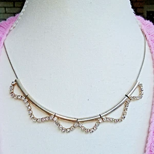 Vintage Rhinestone Necklace Gold Tones 2 Sections circa 1950s - Picture 1 of 8