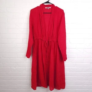 Flax 100% Linen Vibrant Red Lightweight Crinkle Woven Duster Jacket Lagenlook P - Picture 1 of 7