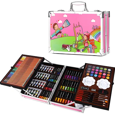 RLS 145 Deluxe Quality Portable Pink aluminium Colouring Art Set for kids