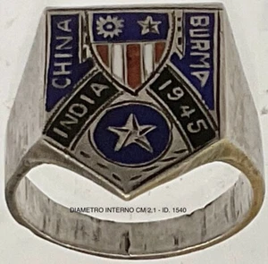 INDIA CHINA BURMA CAMPAIGN 1945 UNITED STATES MILITARY RING USA ANELLO ARGENTO - Picture 1 of 9