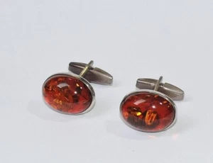 DANZIG / POLEN tolle 925 Silber Manschettenknöpfe mit Bernstein - Bild 1 von 4