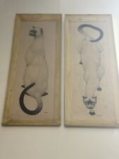 Vintage Mid Century  Bunnell Prints Pair Of Siamese Cats Framed 13 X 32