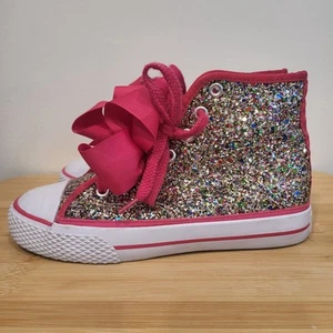JoJo Siwa Legacee High-Top Multi-Glitter Shoes/Sneakers w/Bow Size 2 - Picture 1 of 9