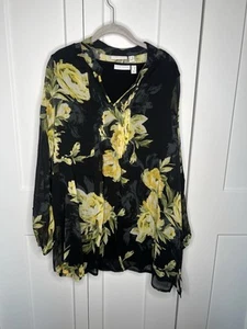 NWT Susan Graver 2 Piece Floral Sheer Blouse + Solid Tank women's plus size 2X - Picture 1 of 13