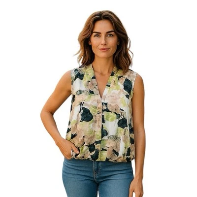 Dolan Left Coast Collection 花卉印花 VNeck 无袖衬衫上衣,尺寸 M — 第 1/4 张图片