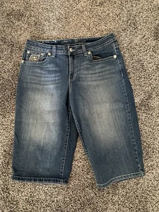 Style Co Jeans 10 Skimmer Capri Stretch Blue Denim Bling Capris - Picture 1 of 7
