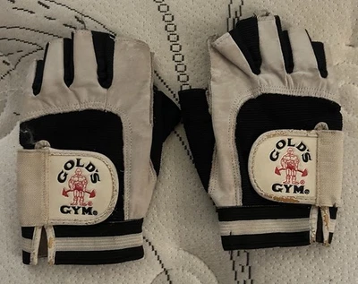 Vintage Gold’s Gym Leather Half Finger Work Lifting Gloves Sz Large White Vtg - Image 1 of 3