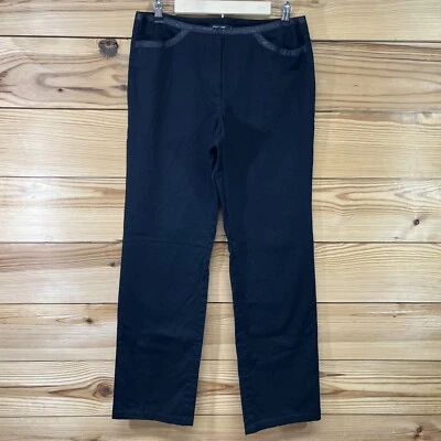 DKNY Womens Pants 12 Black 100% Cotton Leather Trim Straight Leg Pants B81 - Image 1 of 4