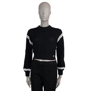 71810 auth CHANEL black silk & cotton 22C DUBAI CROCHET CROPPED Sweater 36 XS - Picture 1 of 10