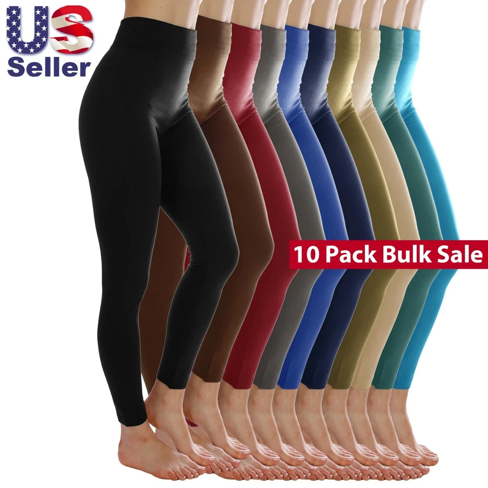 Paquete de 10 calzas térmicas de longitud completa cálidas cepilladas forradas de lana de invierno para mujer Foto 1 de 1