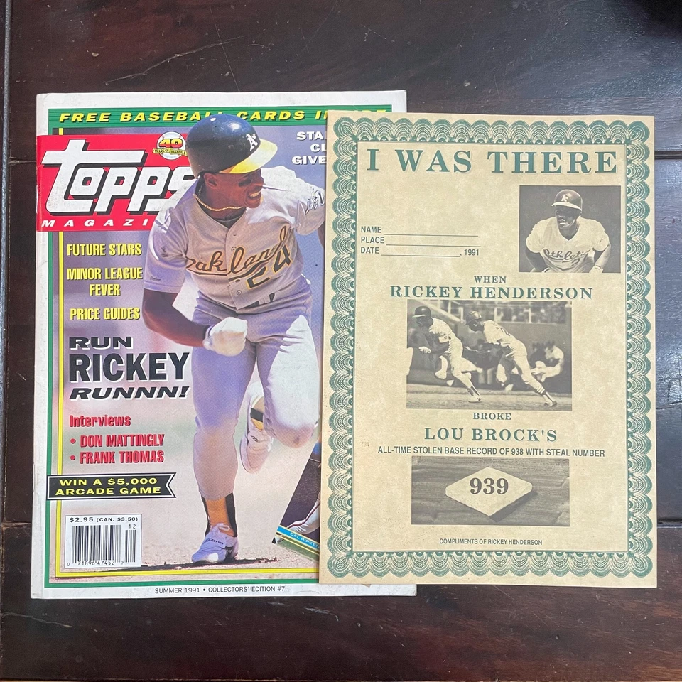1991 Topps Magazine #7 Rickey Henderson Stolen Base Record BONUS, Posters, Cards - Image 1 of 4