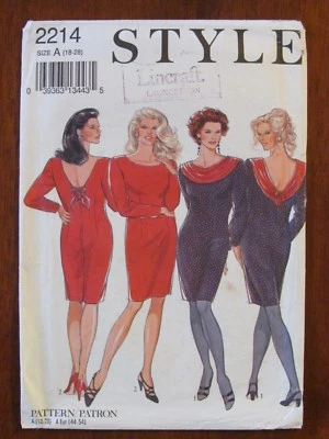 STYLE PATTERN - 2214 LADIES DRESS PLEATED DRAPE BACK V-NECK 18-28 PLUS UNCUT - Image 1 of 2