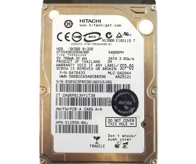 Hitachi HTS545032B9A300 0A70433 DA2944 (090) Thailand 320gb 2.5" Sata HDD 2009 - Image 1 of 3