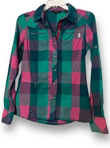 Berghaus Womens Button Up Long Sleeve Shirt XS Pink/Green Plaid Tech Flannel Top - Picture 1 of 6