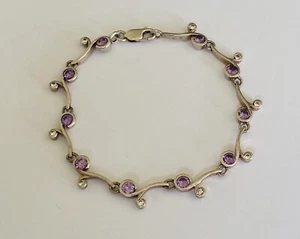 Zierliches Vintage Sterlingsilber 925 lila & weiß CZ Link Tennis Armband 7,5" - Bild 1 von 17