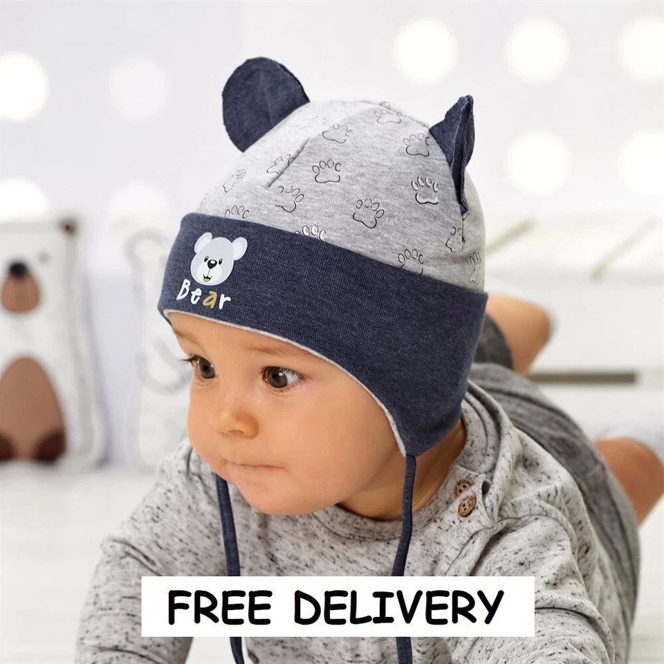 REICHE Baumwolle Baby Jungen Mütze Frühling Herbst 6-12 Monate BINDEN KINDER TEDDYKAPPE