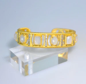 Freida Rothman Sterling Gilded Gold Cuff Bracelet white chalcedony cz - Picture 1 of 14