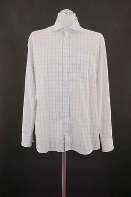 Bugatti Business Camicia L Bianco Blu a Scacchi Manica Colletto a Squalo Cotone - Immagine 1 di 4