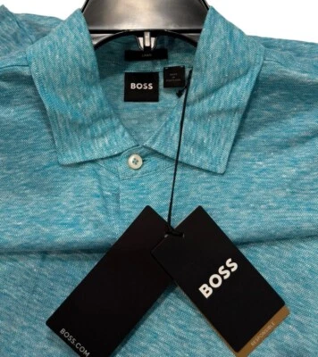 $148 BOSS Hugo Boss XXL Mens Press Polo Shirt Blue 100% Linen Open Blue NWT - Image 1 of 4