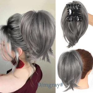 Jaw Claw On Ponytails Short Messy Curly Hair Piece Bun Pony Extensions As Human - Picture 1 of 20