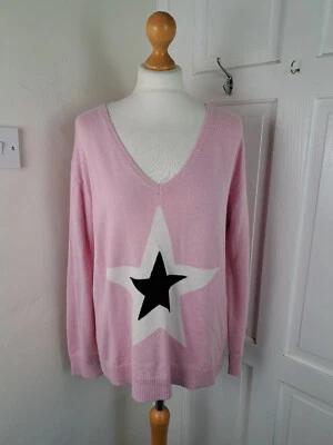 HUSH Pink V Neck Loose Fit Star Jumper Size M Bamboo Cotton Wool - Image 1 of 4