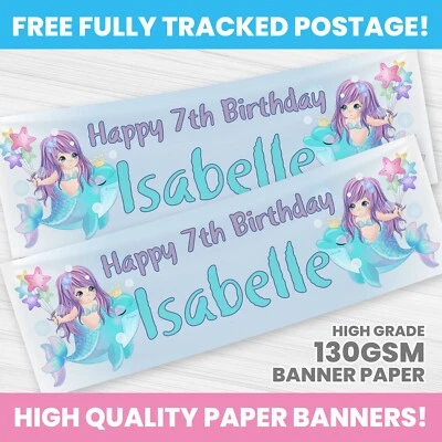 BANNERS PERSONALIZADOS PARA DECORAÇÃO DE FESTA DE ANIVERSÁRIO SEREIA - Imagem 1 de 3