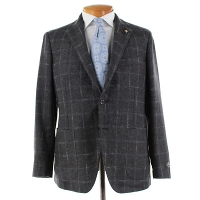 Abrigo deportivo Belvest nuevo con etiquetas de lana y algodón talla 52R (42R EE. UU.) gris con cuadros azules y blancos Foto 1 de 4