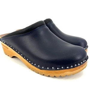 Zoccoli in legno Troentorp Rembrandt svedesi in pelle con retro aperto EU 39 US 9 blu - Foto 1 di 9