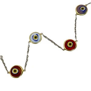 Sterling Silver 925 Evil Eye 7" Bracelet with Gold Vermeil Lobster Clasp Vintage - Picture 1 of 5