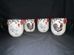 Cracker Barrel Susan Winget 4er Set Steinzeug Hahn Tassen/Tassen - Bild 1 von 5