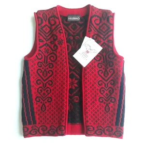 Skjaeveland ~ Pullover Weste Damen Gr. S ~ schwarz rot Nordic Hubro Wolle ~ Norwegen ~ NEU - Bild 1 von 18