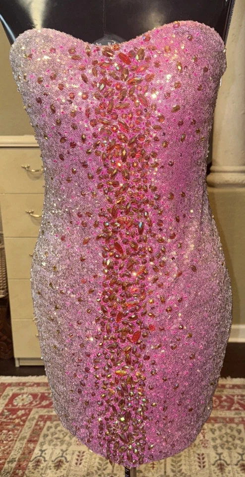 La Femme мини без бретелек тела Con выпускного вечера официальное платье блестки розовый серебряный OMBRÉ Sz6 - Изображение 1 из 4