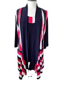 ANNE SMITH... Marineblau/rot/weiß gestreiftes offenes Wasserfall Jacke & Top Set Größe 16 - Bild 1 von 6
