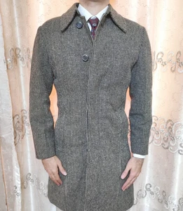 60er Jahre Vintage Handtailored Bespoke Classic All Worsted Tweed Anzug Übermantel 38R - Bild 1 von 13