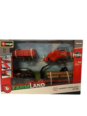 Tractor y 3 remolques de juguete Burago escala 1/50 18-31668MF Massey Ferguson 8740S NUEVO Foto 1 de 2
