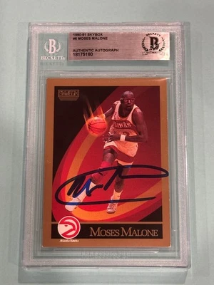 MOSES MALONE Signed 1990-91 SKYBOX Card #6 Beckett (BAS) - Image 1 of 2