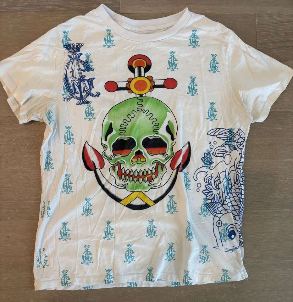 Рубашка мужская Christian Audigier Los Angeles размер L традиционная тату якорь белая - Изображение 1 из 4