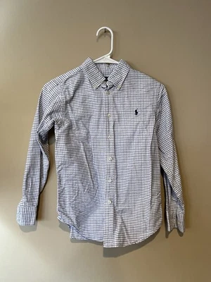 Camisa social Ralph Lauren masculina azul e branca tamanho 12 em excelente estado usado - Imagem 1 de 4