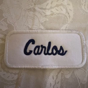 Carlos Embroidered Name Patch Uniform Work Shirt Mechanic Iron On Applique - Picture 1 of 3