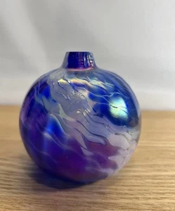 T. Stoenner ? Signed 2008 Blown Art Glass Blue Luster Oil Lamp - Picture 1 of 11
