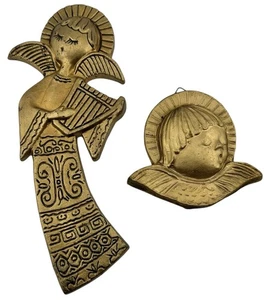 2 Vintage MCM Weihnachten Wandfiguren Gold Kunststoff Engel singend & Harfe Italien - Bild 1 von 6