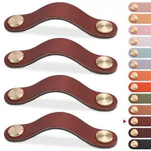 4 Pack Leather Drawer Pulls Brown Cabinet Handles 5 inch Dresser Knobs Cabine... - Picture 1 of 10