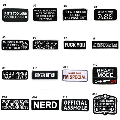 Motorcycles Biker Funny Jokes Quote DIY Clothing Jeans Vest Jacket Iron on Patch - Image 1 of 4